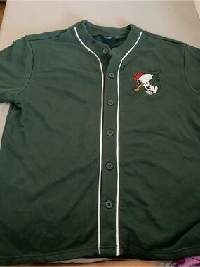 Peanuts Dark Green Baseball-Style Shirt with White Trim
